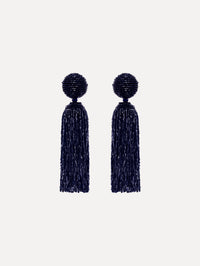 The Metallic Beaded Tassel Clip-On Earrings in Navy. 