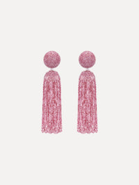 The Metallic Beaded Tassel Clip-On Earrings in Pink.