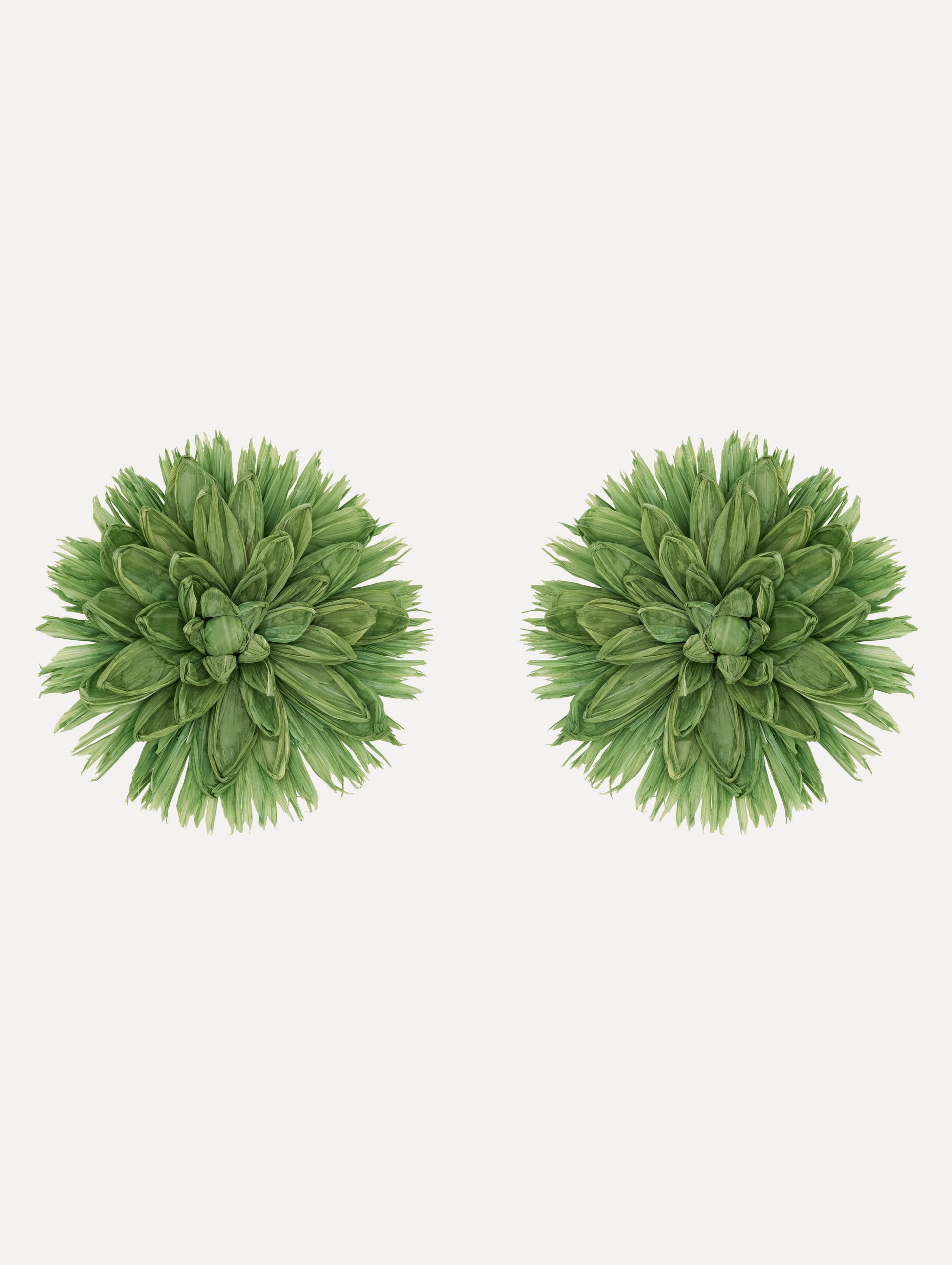 The Raffia Flower Clip-On Earrings in Green.