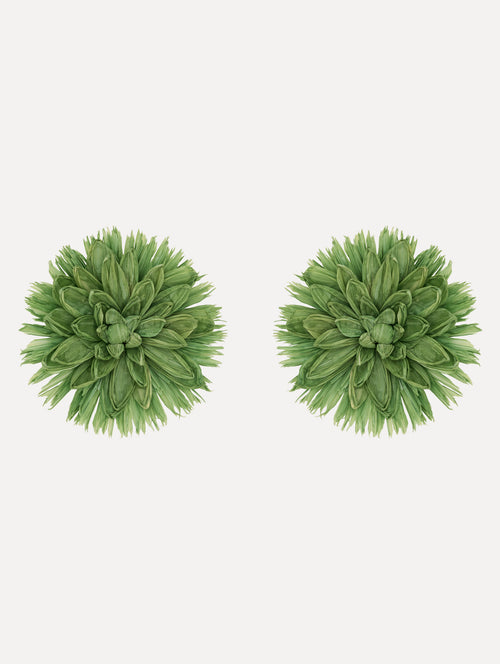 The Raffia Flower Clip-On Earrings in Green.