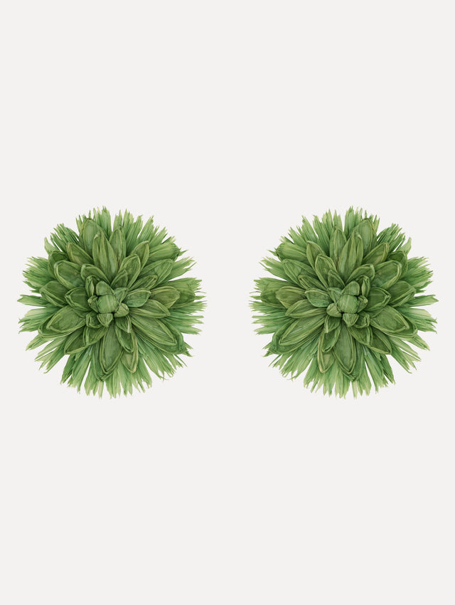 The Raffia Flower Clip-On Earrings in Green.