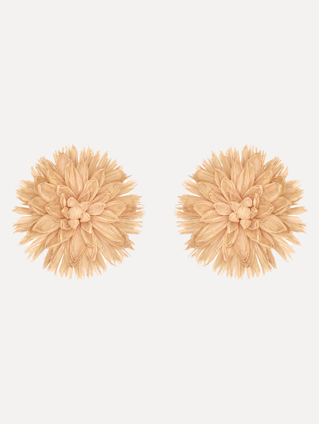 The Raffia Flower Clip-On Earrings in Natural.