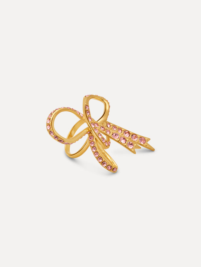 The Crystal Pavé Threaded Bow Ring in Rose. Side view.