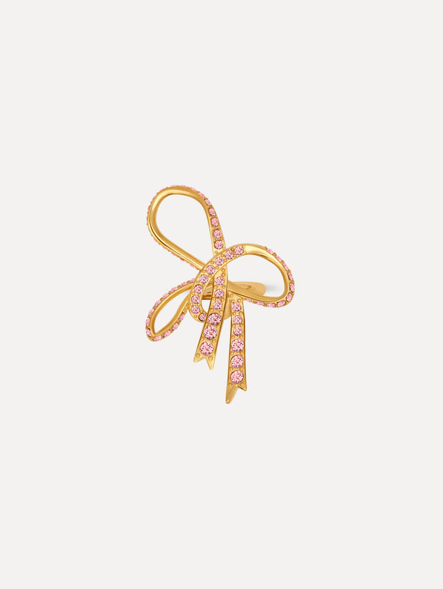 The Crystal Pavé Threaded Bow Ring in Rose. Front view.