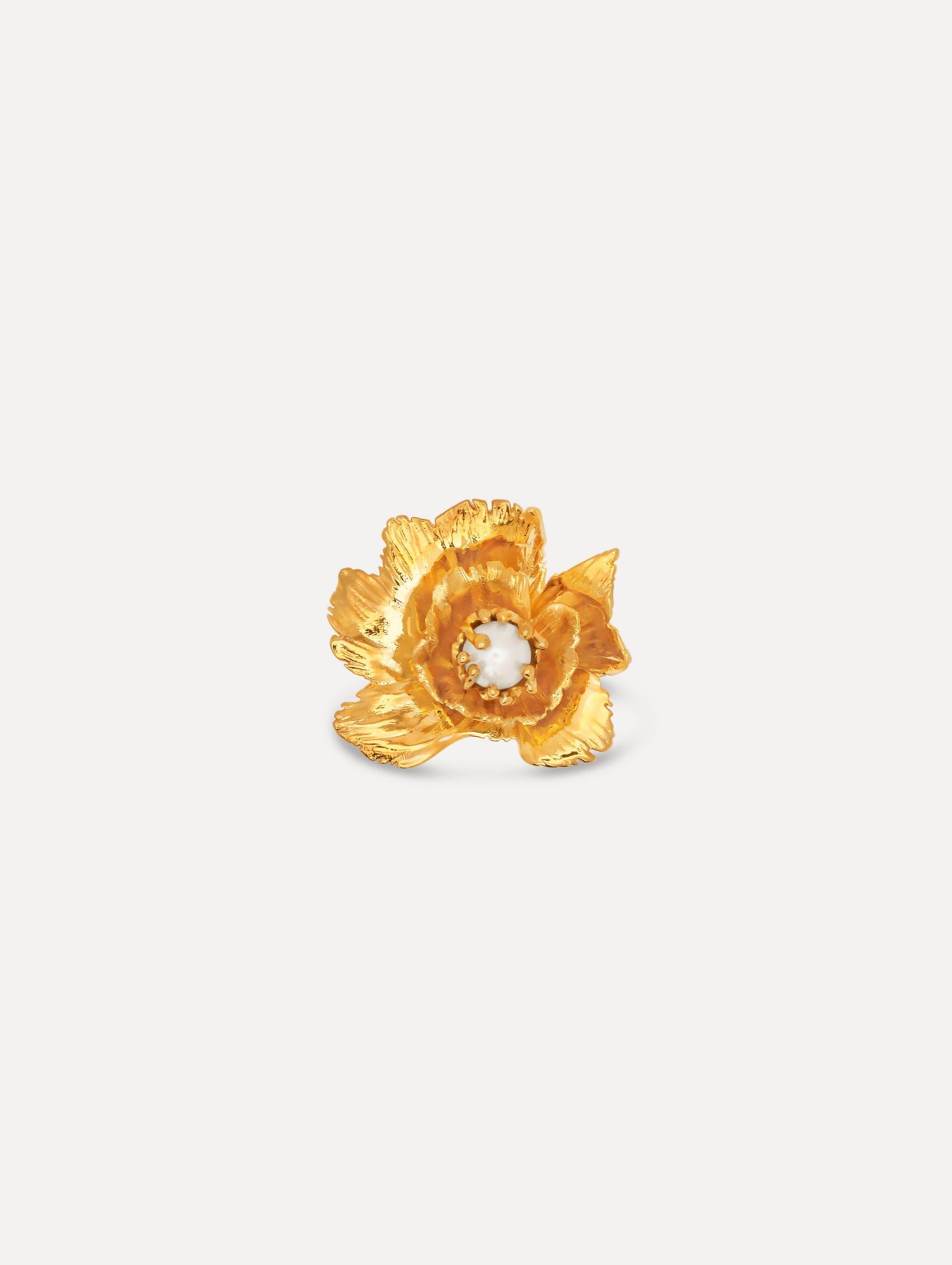 The Wild Rose Pearl Ring in Gold. Front view.
