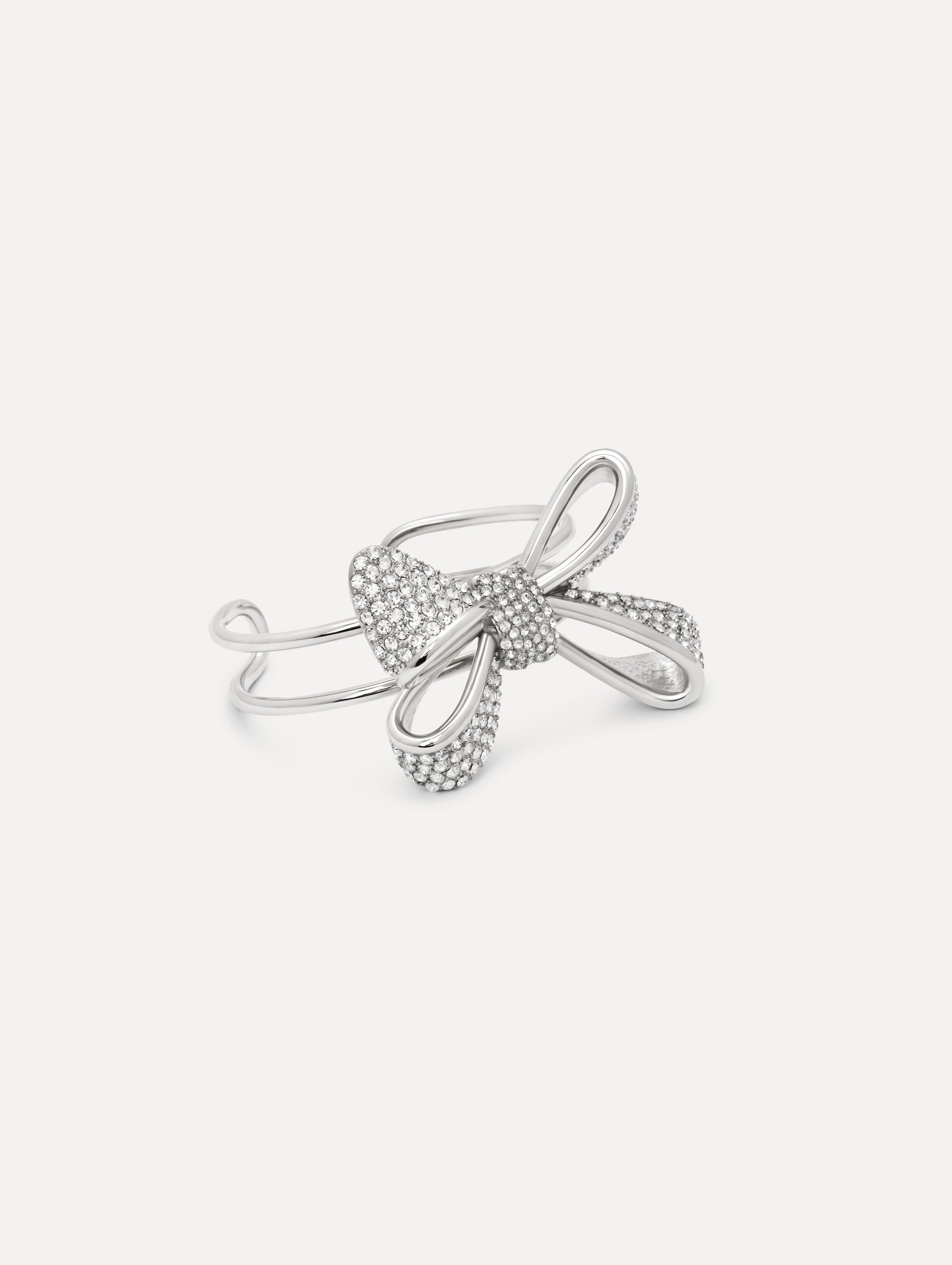 The Crystal Pavé Bow Cuff Bracelet in Silver.