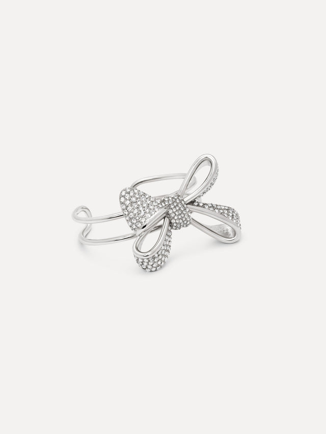 The Crystal Pavé Bow Cuff Bracelet in Silver.