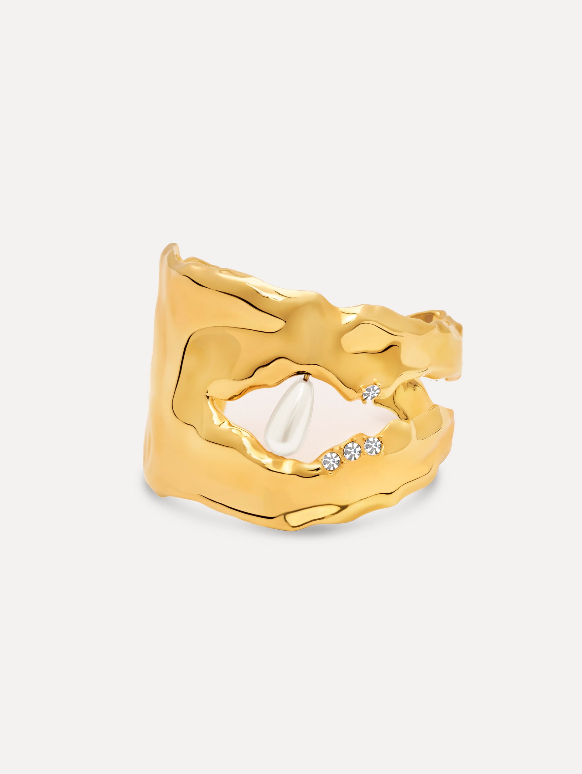 The Hammered Pearl Cuff Bracelet in pearl. Front view