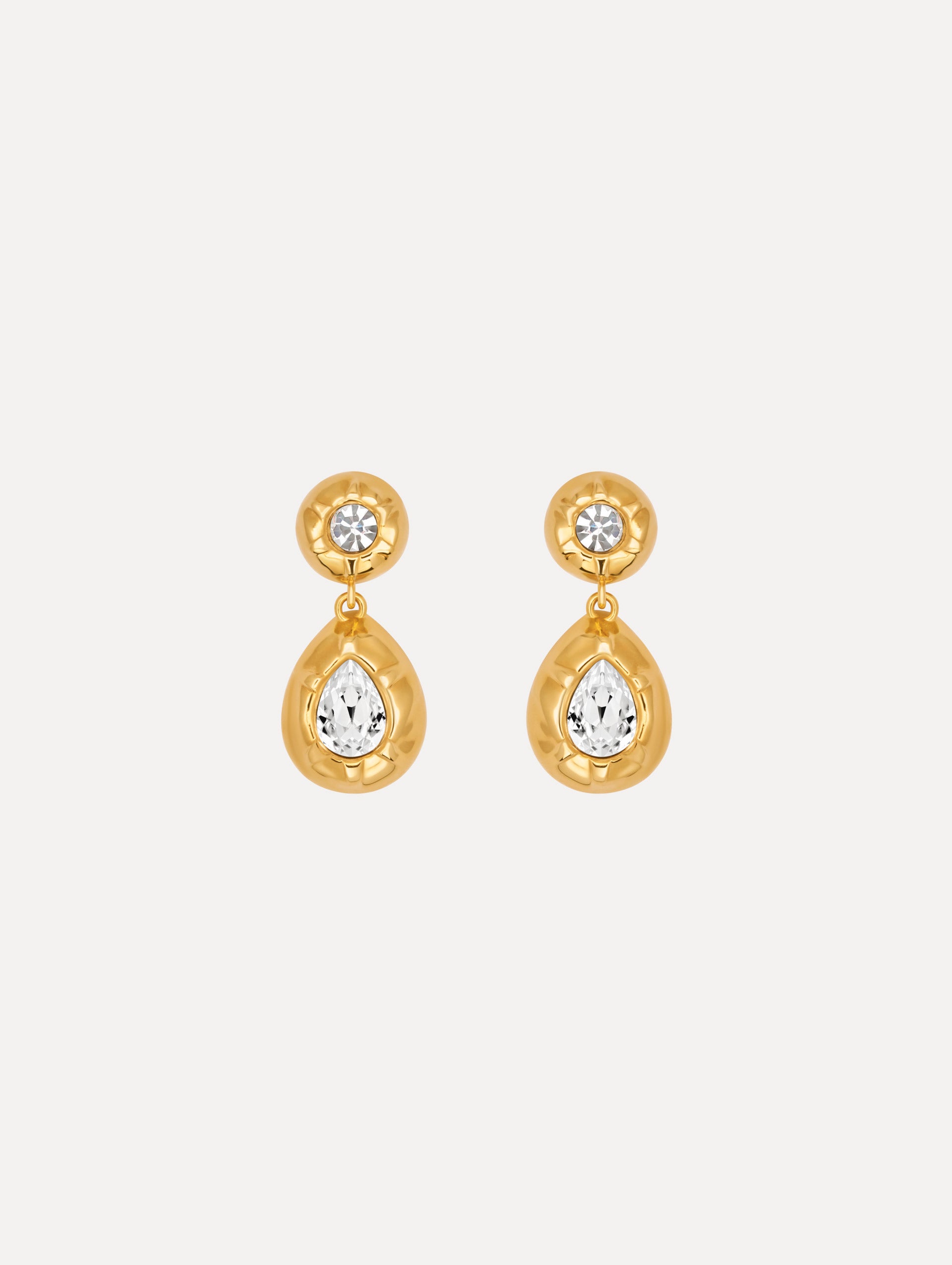 The Scramble Drop Earrings in Crystal.