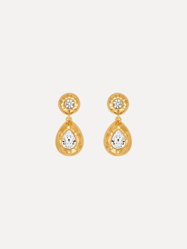 The Scramble Drop Earrings in Crystal.