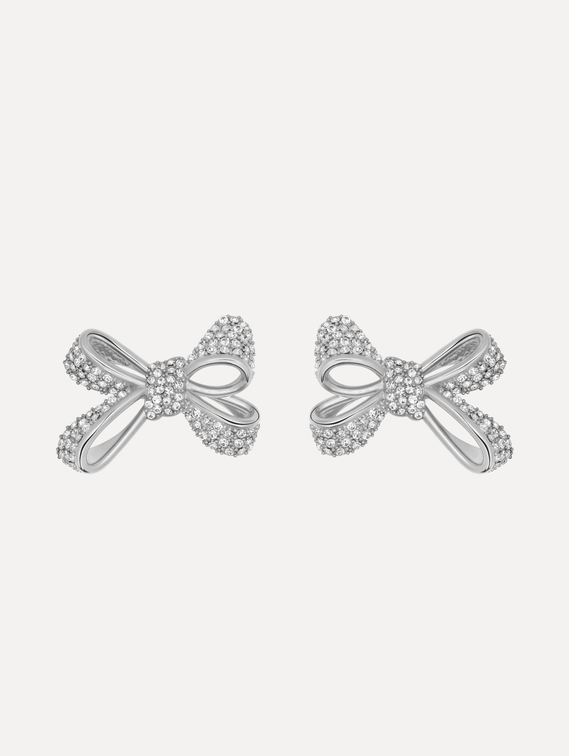 The Crystal Pavé Bow Earrings in Silver.