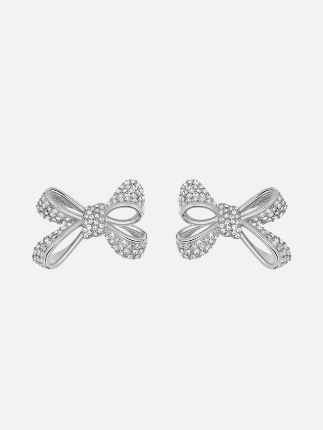 The Crystal Pavé Bow Earrings in Silver.