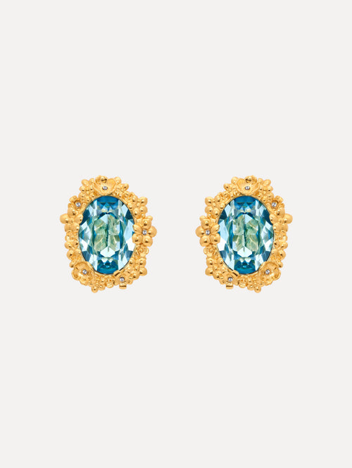 The Oval Medallion Clip-On Earrings in Aqua.