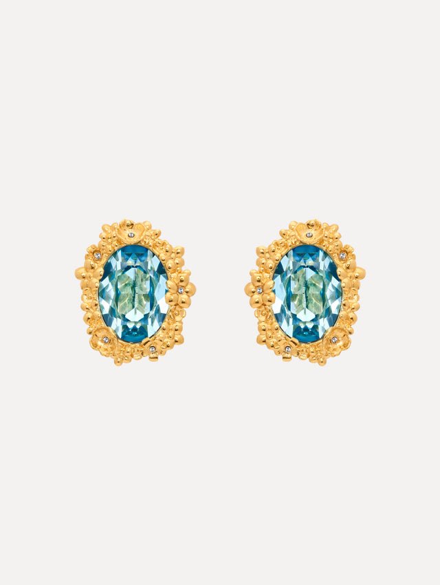 The Oval Medallion Clip-On Earrings in Aqua.