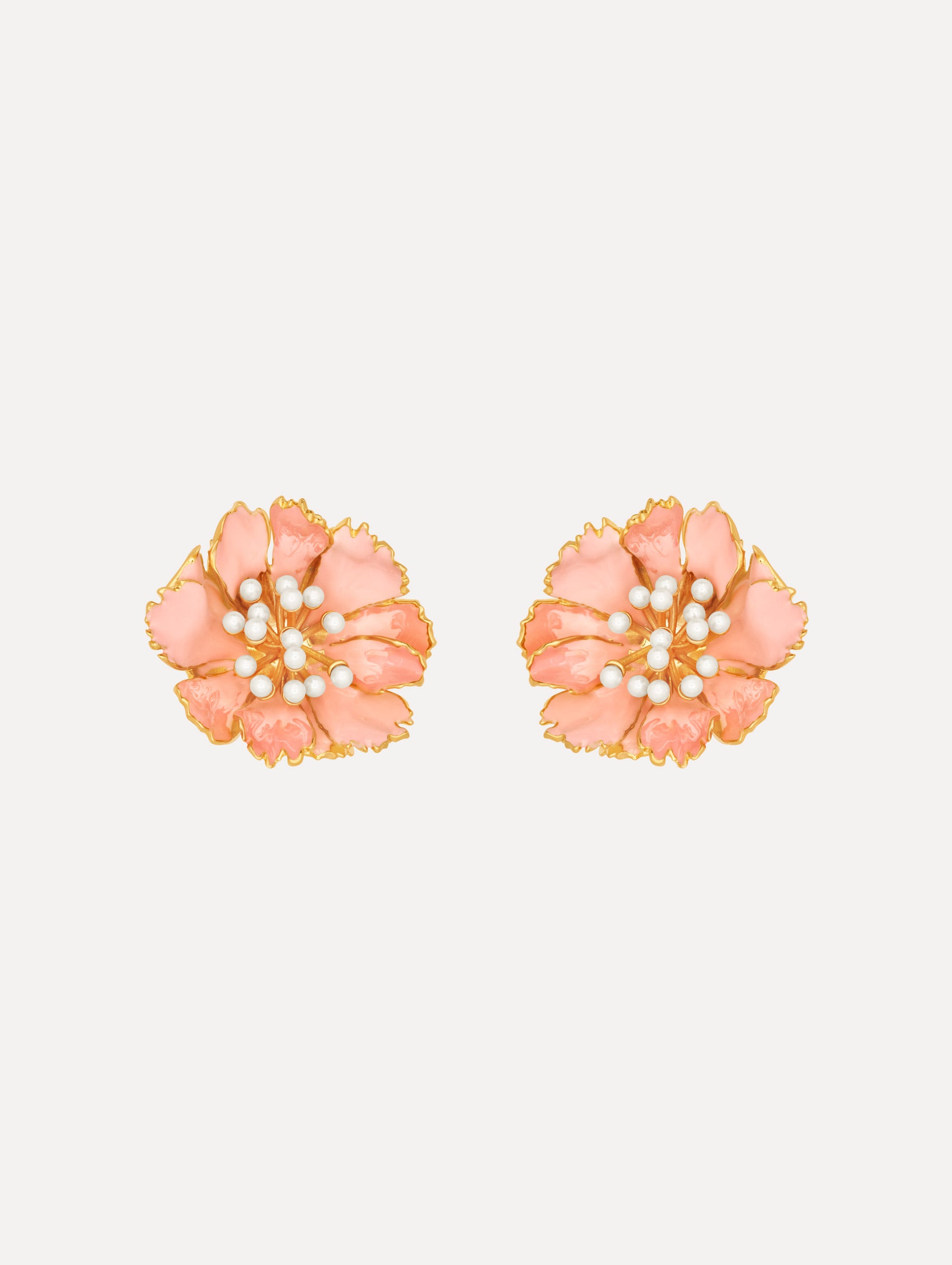 The Enamel Carnation Clip-On Earrings in Pink