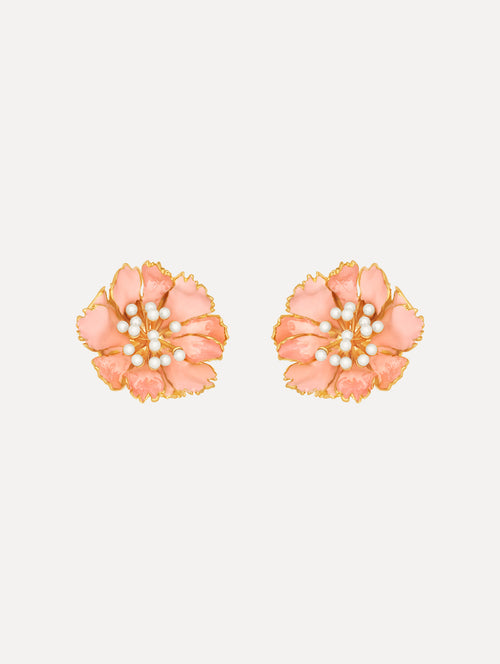 The Enamel Carnation Clip-On Earrings in Pink