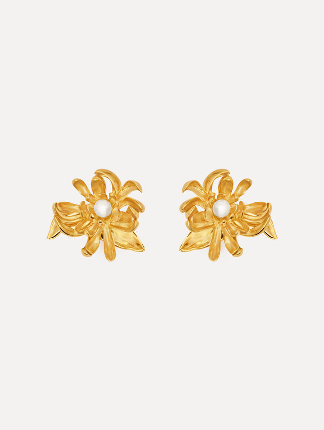 The Chrysanthemum Earrings in Gold.