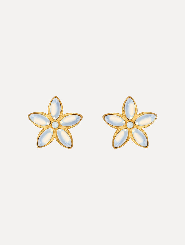 The Floral Cabochon Earrings in Pearl.