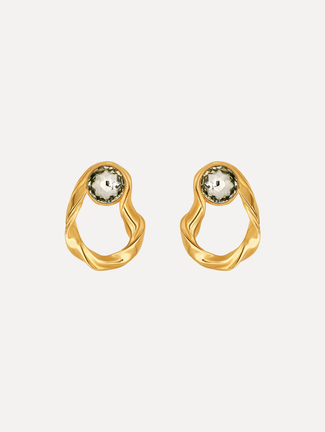 The Hammered Loop Stone Earrings in Black Diamond.
