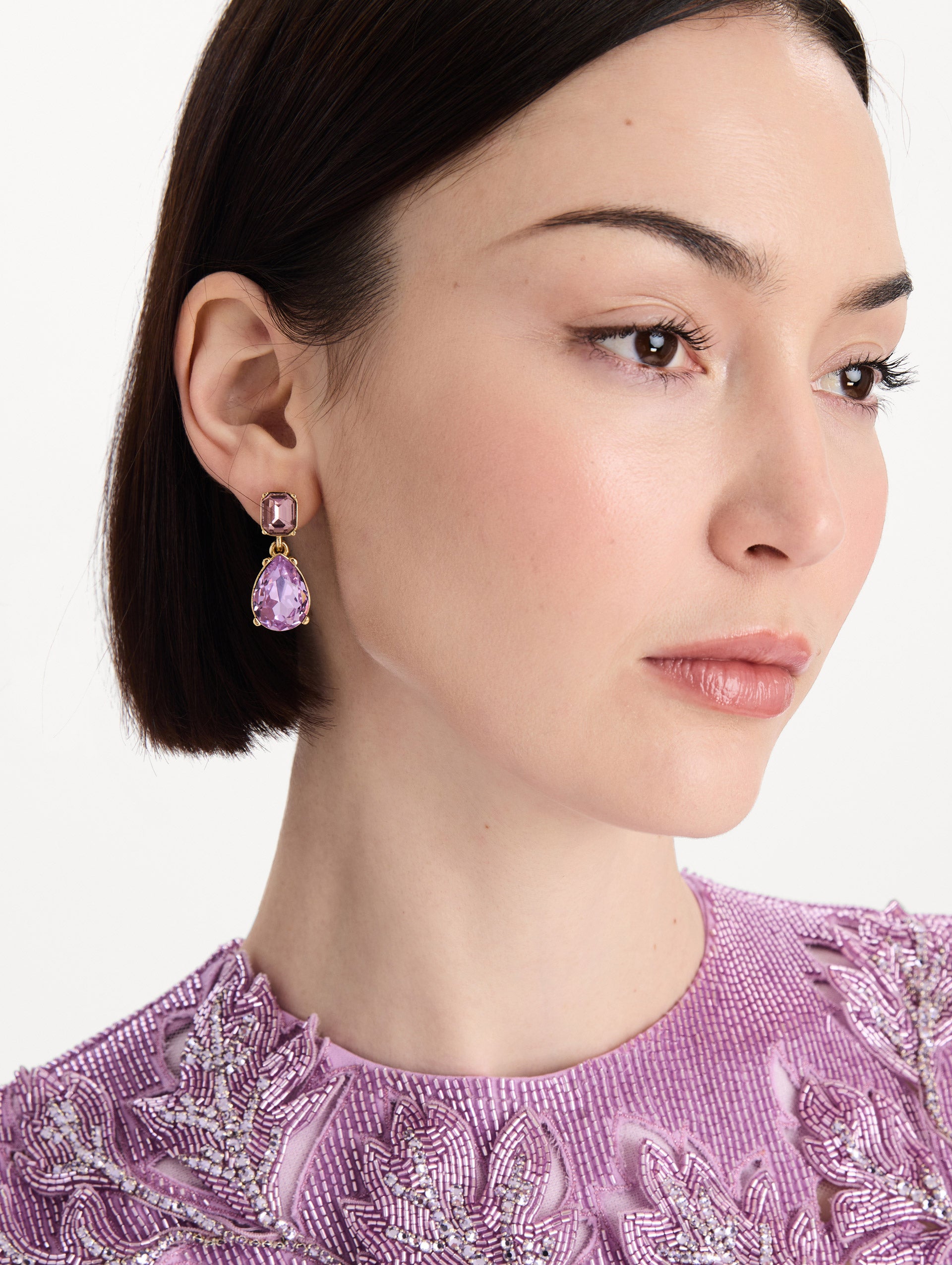 The Crystal Drop Earrings in Violet.
