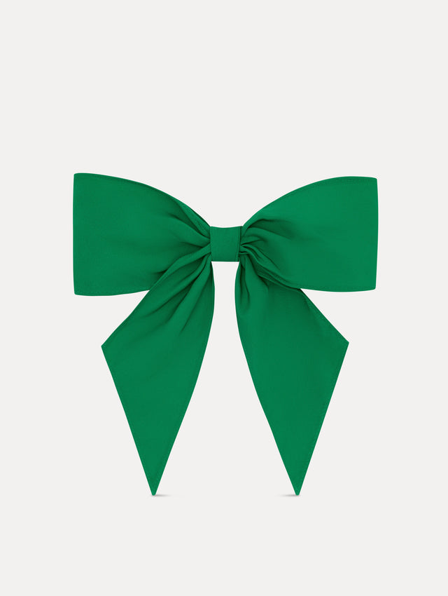 Emerald Green ODLR x @SimonSits Dog Bow featuring an oversized shape and long pointed tails. Front View.