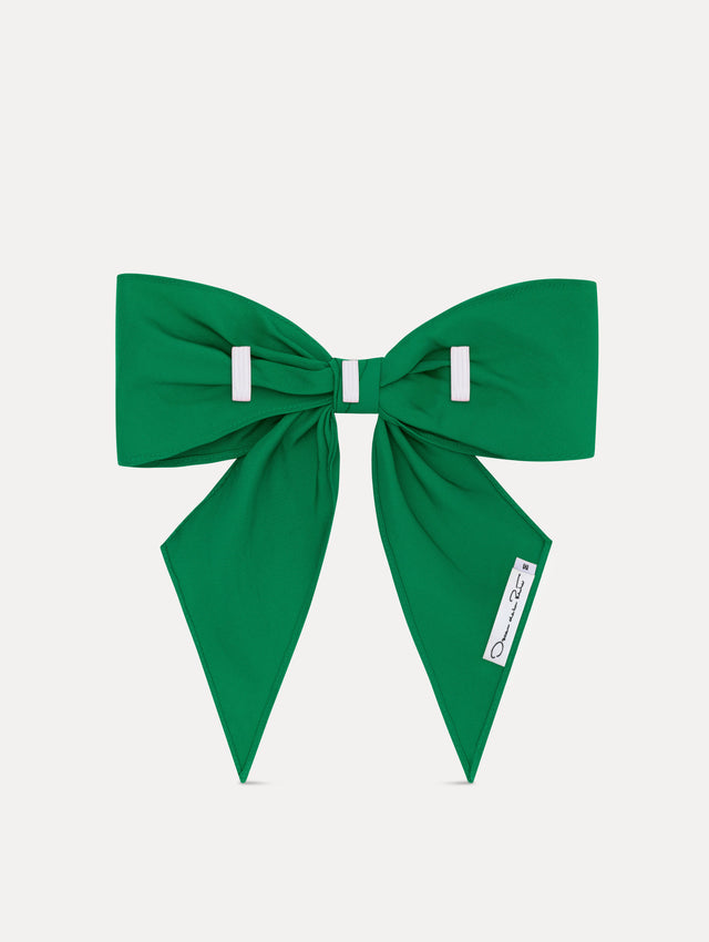 Emerald Green ODLR x @SimonSits Dog Bow featuring an oversized shape and long pointed tails. Back View.