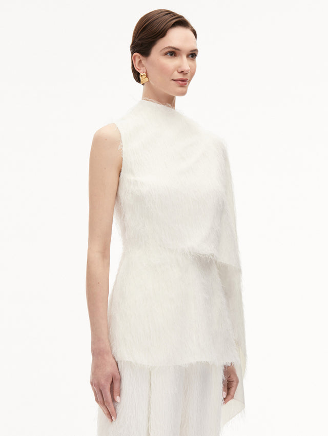 White Fringe Fil Coupé Asymmetrical Blouse Side View