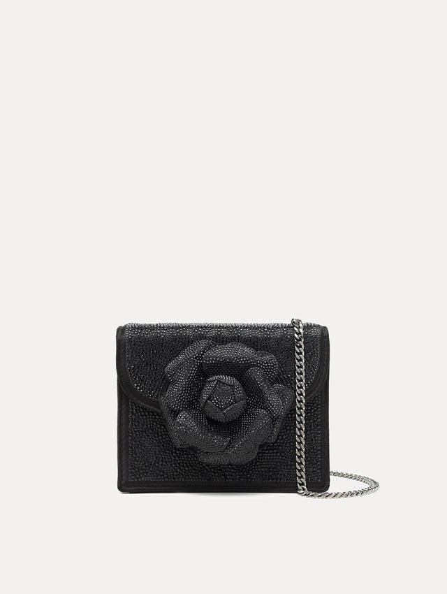 Crystal Pavé Mini TRO Bag in Black Front View