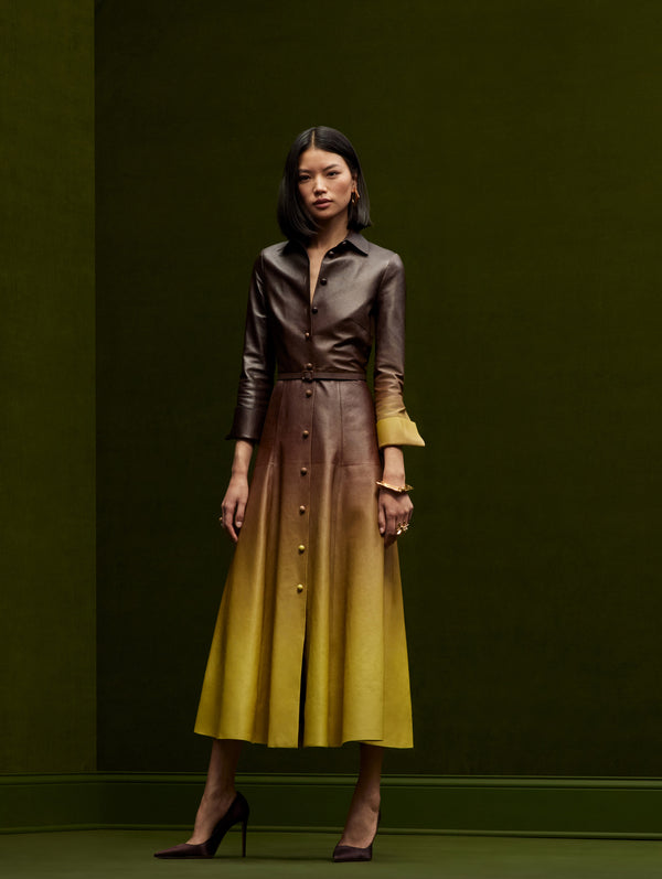 oscar de la renta cut-out leather midi dress Oscar De La Renta Cutout Leather Midi Dress - Cognac