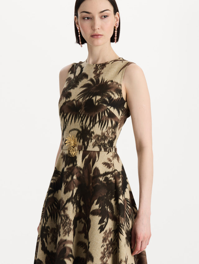 Chiné Palm Leaves Dress in Espresso and Ivory. Zoom view.