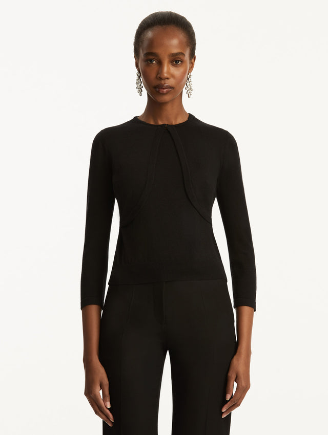 Wool-Blend Black Bolero Styled with Black Pants Front View