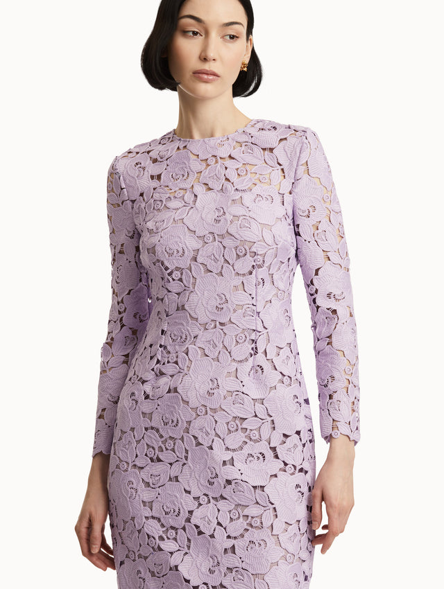 Lilac English Rose Guipure Long-Sleeved Gown Zoom View