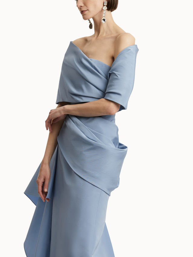 Light Blue Draped-Detail Faille Gown Zoom View