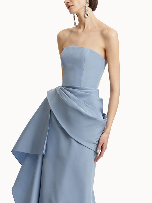 Light Blue Draped-Detail Faille Strapless Gown Zoom View