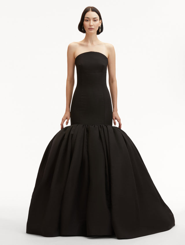 Black Silk Faille Mermaid Strapless Gown Front View