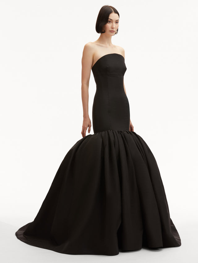 Black Silk Faille Mermaid Strapless Gown Side View