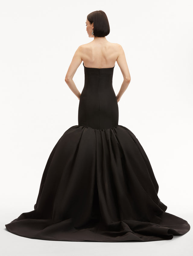 Black Silk Faille Mermaid Strapless Gown Back View