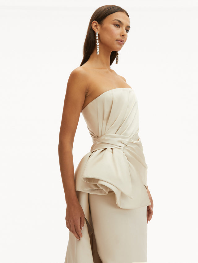 Champagne Bow Detail Trumpet Strapless Gown Zoom View