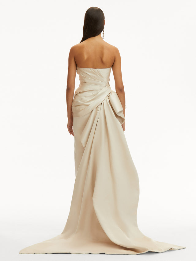 Champagne Bow Detail Trumpet Strapless Gown Back View