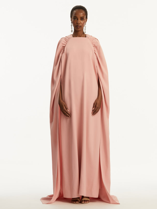 Rushed Shoulder Georgette Caftan in Blush Pink Front View