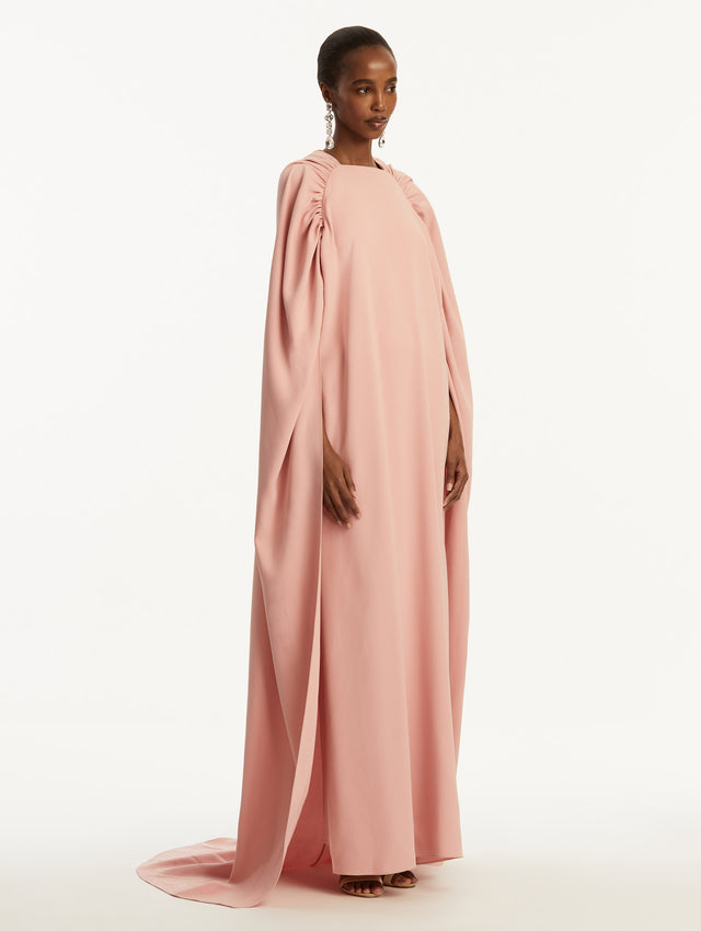 Rushed Shoulder Georgette Caftan in Blush Pink Side View