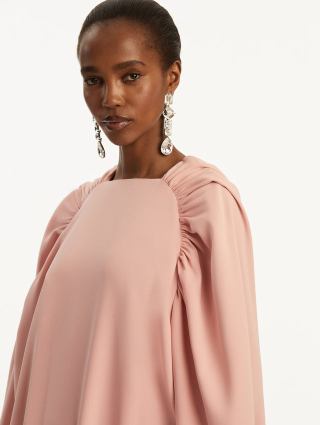 Rushed Shoulder Georgette Caftan  in Blush Pink Zoom View