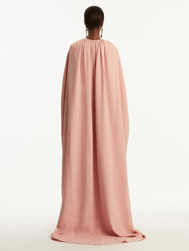 Rushed Shoulder Georgette Caftan in Blush Pink Back View