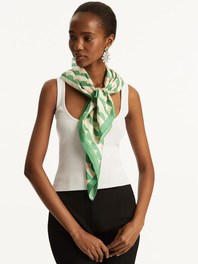 Geometric Circle Silk Scarf Front View
