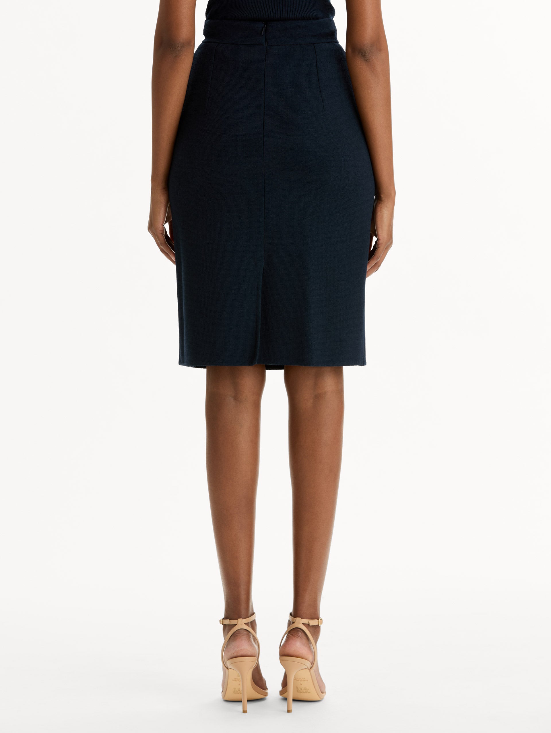 Wool-Blend Pencil Skirt in Navy. Back View.