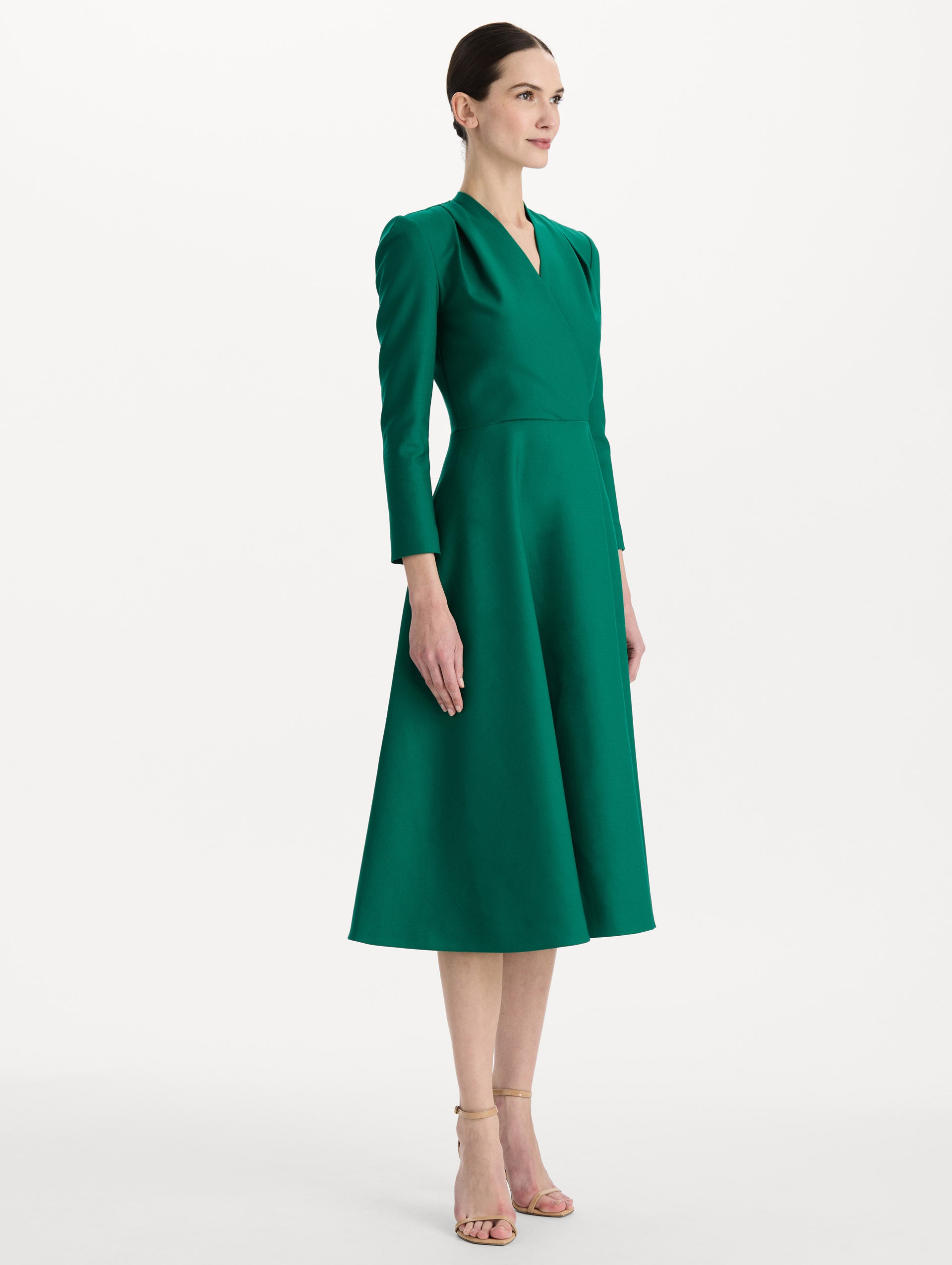 wool wrap dress Oscar de La Renta Wool-Blend Long-Sleeve Dress