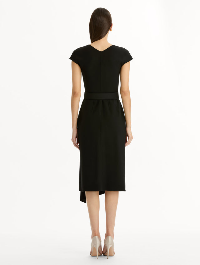 Wool-Blend Pencil Dress in Black. Back View.