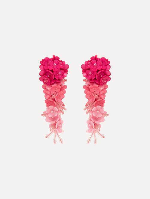 Ombre flower Bouquet drop beaded earrings in pink. Front view
