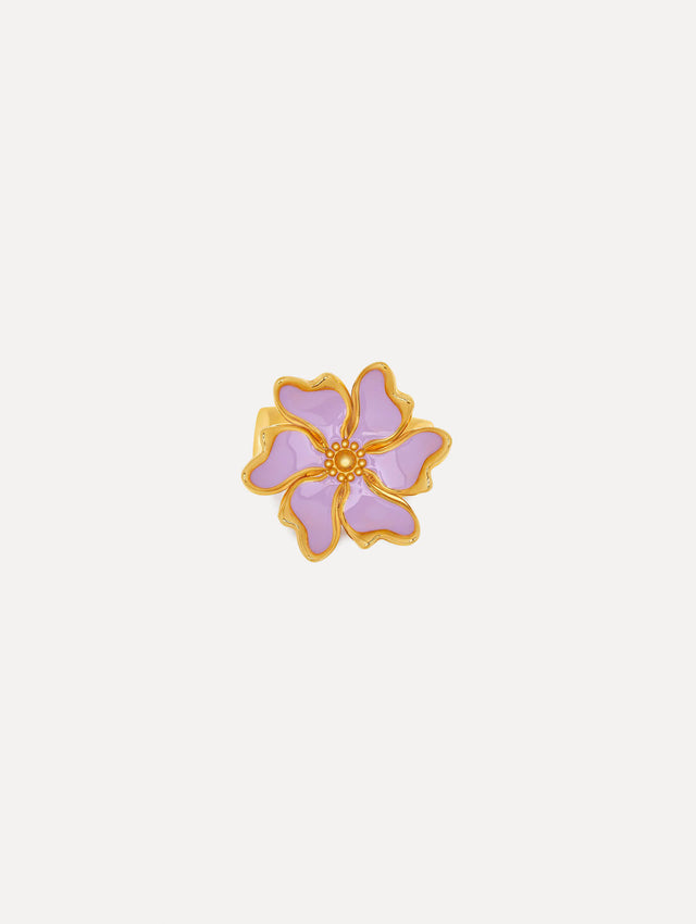 Lavender Enamel Cherry Blossom Ring. Front View