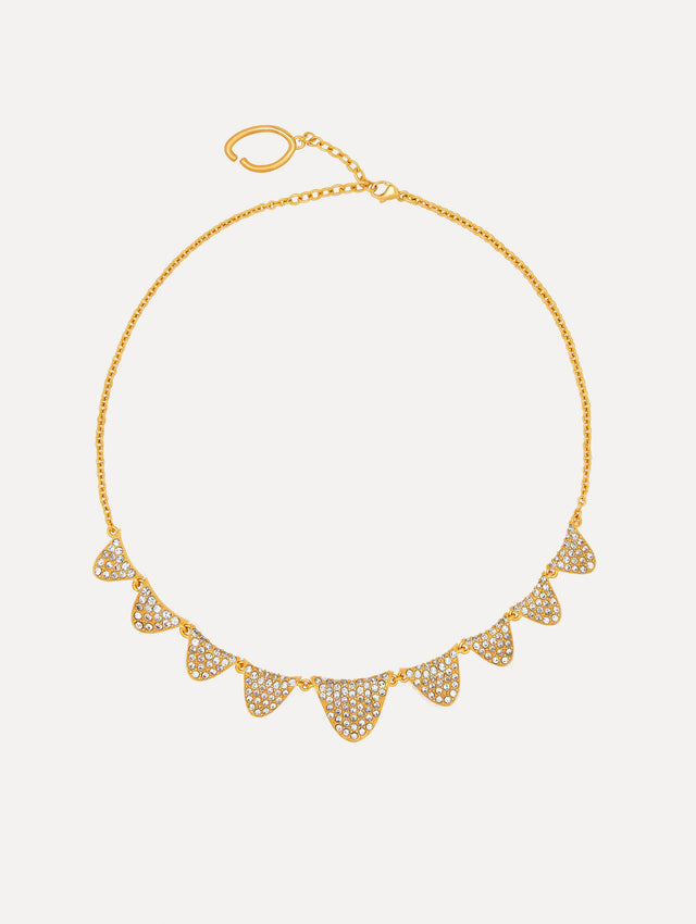 Pavé Scallop Gold Chain-Link Necklace. Front View